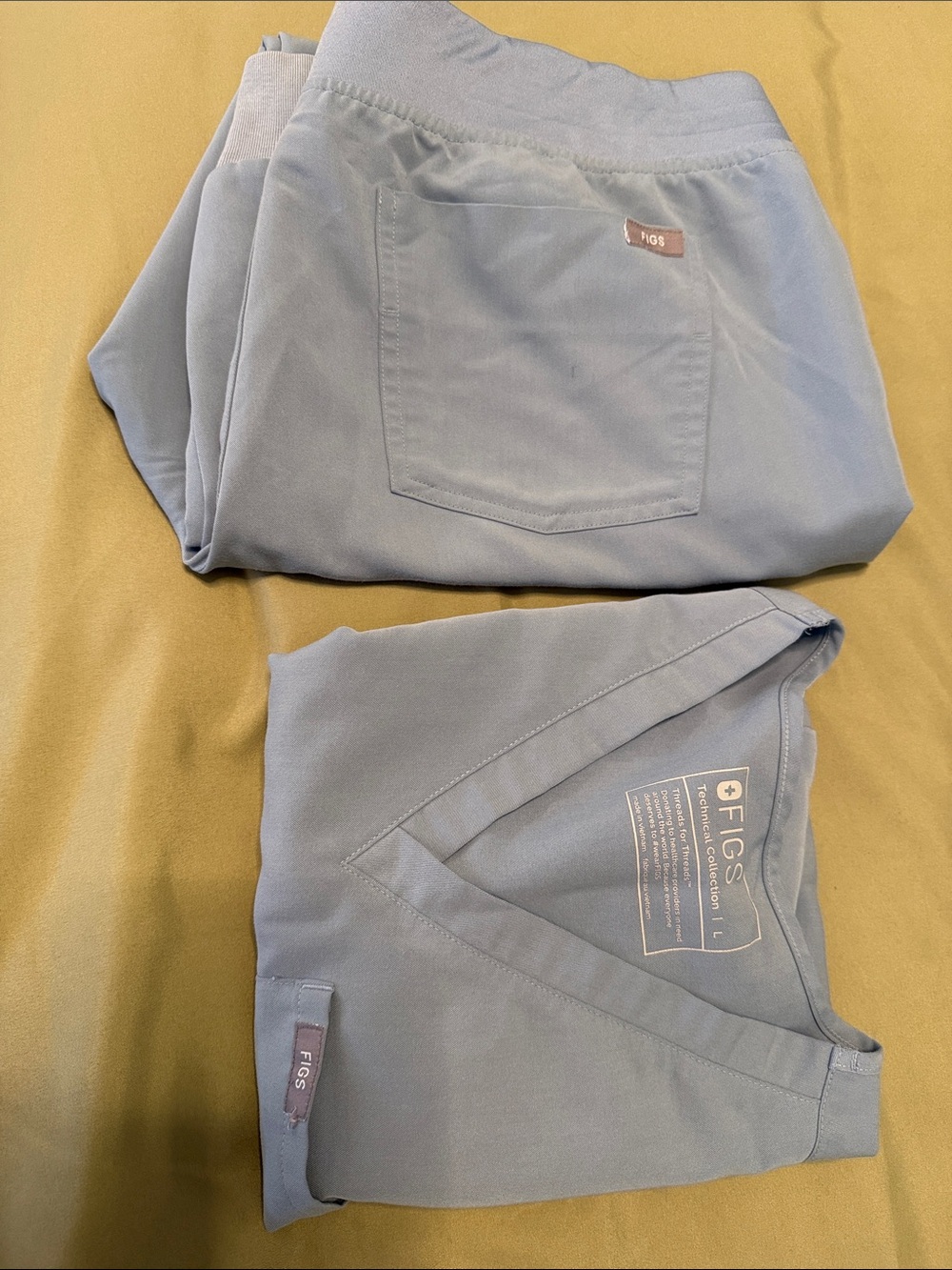 Figs Large V-Neck Scrub Top and Pants in Light Blue. Not Ceil Blue